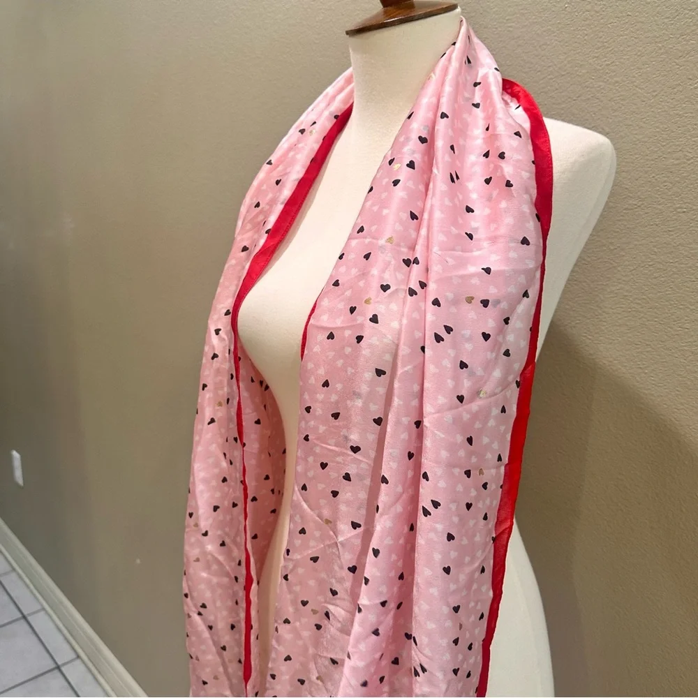 Pink Heart Pattern Silky Satin Neck Scarf Valentines wrap bag charm